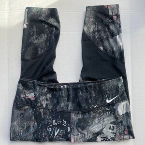 Nike Dri Fit Black Graphic Leggings Women XL High Rise Gym Workout Athleisure